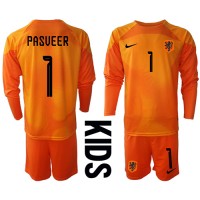 Holland Remko Pasveer #1 Målmand Udebanesæt Børn VM 2022 Langærmet (+ Korte bukser)